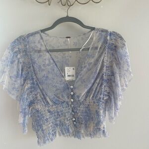 Floral Blue Sheer Free People Top